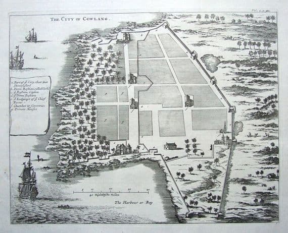 Antique Print INDIA, QUILON, COWLANG, KOLLAM, COYLANG, CHURCHILL Original Engraving  1744