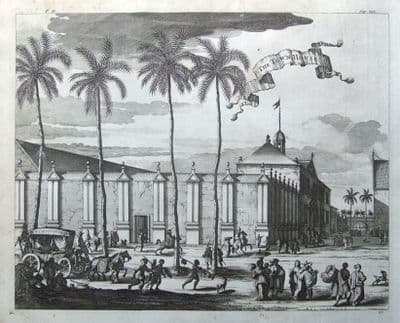 Antique Print JAKARTA TOWN HOUSE, JAVA, INDONESIA, Churchill original engraving 1744