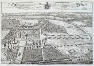 Antique Print KNOWLTON COURT Chillenden Kent Bird's Eye original KIP Harris 1719