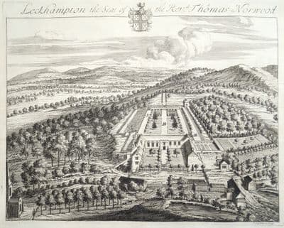 Antique Print LECKHAMPTON, Cheltenham, Gloucestershire Original KIP Atkyns 1712