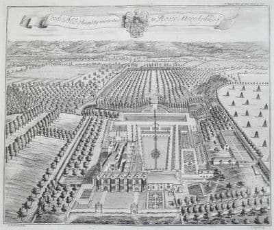 Antique Print LEEDS ABBEY, Maidstone Kent original KIP Bird's Eye Harris 1719