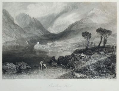Antique Print  LLANBERIS LAKE, WALES J.M.W.Turner Original engraving 1838