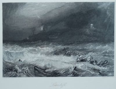 Antique Print LOWESTOFT, SUFFOLK Shipwreck  J.M.W.Turner Original engraving 1838