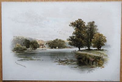 Antique Print MAPLEDURHAM MILL, River Thames OXFORDSHIRE Chromolithograph c1880