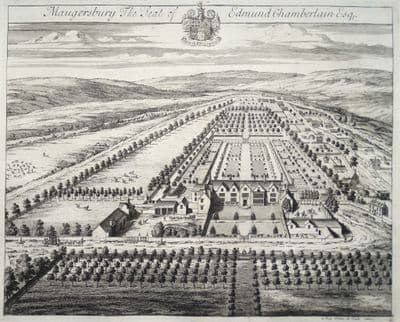 Antique Print MAUGERSBURY MANOR Nr Stow on the Wold, Gloucestershire Original Johannes KIP 1712