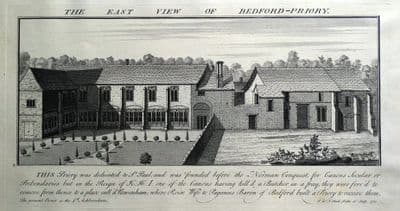 Antique Print NEWNHAM PRIORY, BEDFORD, S & N BUCK Original Engraving  1730