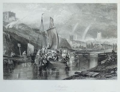 Antique Print NOTTINGHAM J.M.W. Turner, Original old vintage engraving 1838