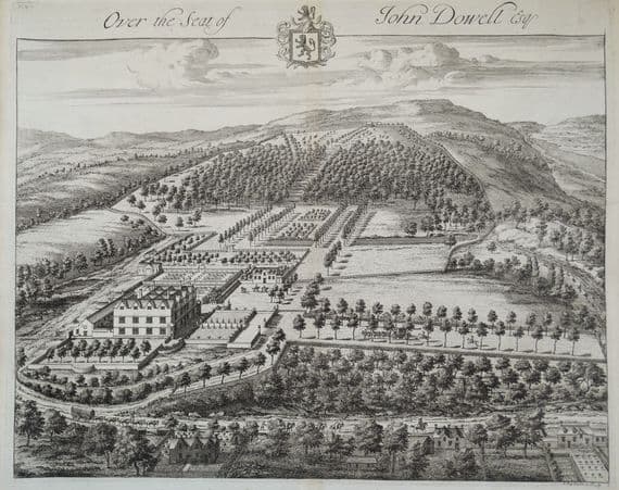Antique Print OVER, Almondsbury Gloucestershire Original Johannes KIP, Atkyns 1712