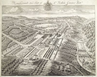 Antique Print RENDCOMB Gloucestershire Cotswolds Original Johannes KIP engraving Atkyns 1712
