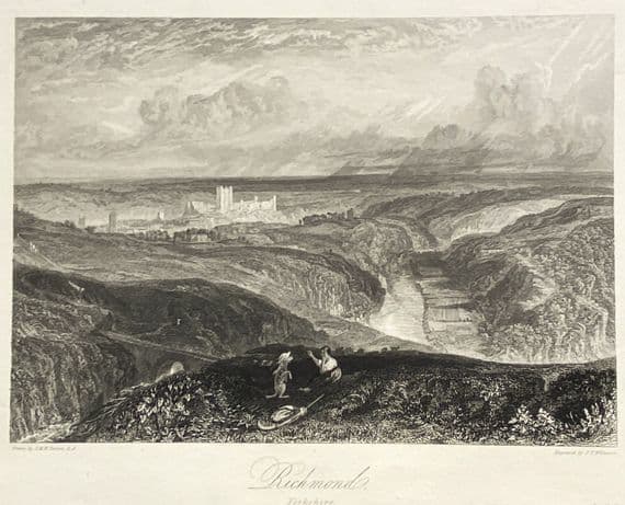 Antique Print RICHMOND, YORKSHIRE, J.M.W. Turner original engraving 1838
