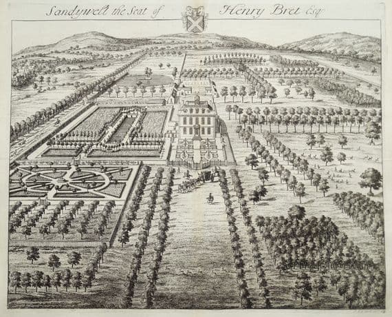 Antique Print SANDYWELL PARK, Cheltenham Gloucestershire, Original Johannes KIP, Atkyns 1712