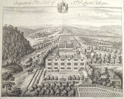 Antique Print SAPERTON Nr Cirencester Gloucestershire Cotswolds Original  KIP engraving, Atkyns 1712