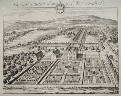 Antique Print SEVENHAMPTON, Cheltenham, Cotswolds, Gloucestershire Johannes KIP, Atkyns 1712