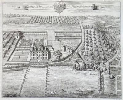 Antique Print SMITHS HALL West Farleigh Kent, KIP Bird's Eye, Harris 1719