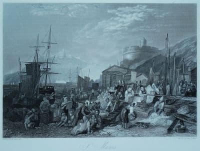 Antique Print St.MAWES CORNWALL, J.M.W. Turner engraving original engraving 1838