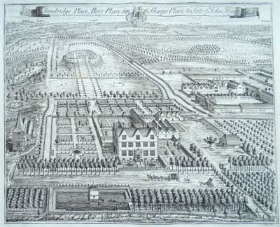 Antique Print SUNDRIDGE PLACE, Bore Place, Sharps Place, Chiddingstone Kent Original Johannes KIP, H