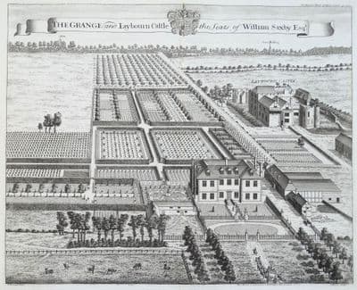 Antique Print The GRANGE, LEYBOURNE CASTLE Kent Original  KIP Bird's Eye Harris 1719