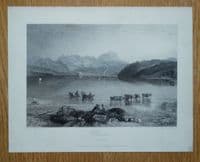 Antique Print  ULLSWATER, CUMBERLAND, Lake  District J.M.W. Turner Original 1838