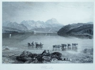 Antique Print  ULLSWATER, CUMBERLAND, Lake  District J.M.W. Turner Original 1838