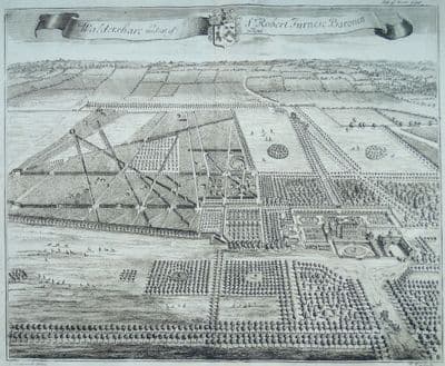 Antique Print WALDERSHARE, Shepherdswell Kent Original Johannes KIP, Harris 1719