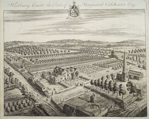 Antique Print WESTBURY COURT, Westbury on Severn, Gloucester original KIP 1712