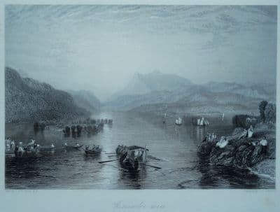Antique Print WINDERMERE CUMBRIA, Winander Mere Lake District J.M.W. Turner 1838