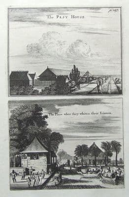 Antique Prints JAKARTA,JAVA,INDONESIA,PEST HOUSE & LAUNDRY Engravings  1744.