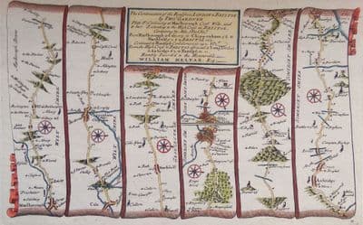 Antique Road Map MARLBOROUGH CHIPPENHAM Axbridge Bristol Huntspill Marshfield Gardner strip map 1719