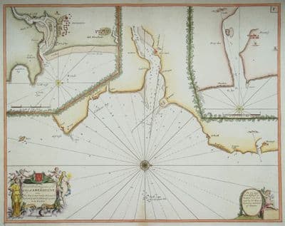 Antique Sea Chart ABERDEEN, SCOTLAND, Arbroath, Dundee, Montrose, G.Collins nautical map  1756