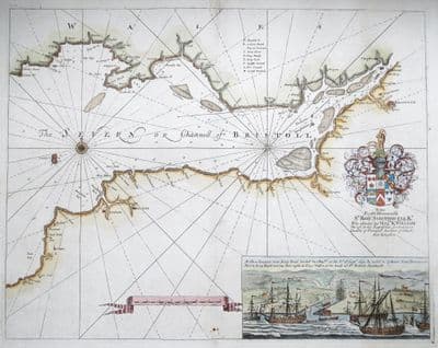 Antique Sea Chart  BRISTOL CHANNEL, N.Devon, S.Wales Greenville Collins nautical map 1756