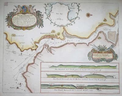 Antique Sea Chart DARTMOUTH, Kingswear,Torquay  Greenville Collins Original old nautical map 1756