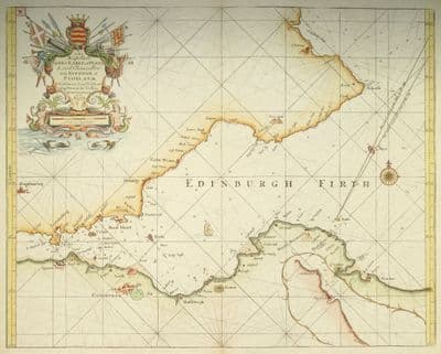 Antique Sea Chart  EDINBURGH, SCOTLAND, Dunfermline, Dunbar, Leith, Collins nautical map  1756