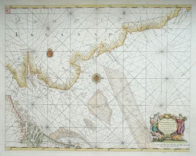 Antique Sea Chart ENGLAND EAST COAST London to Berwick North Sea, G.Collins nautical map 1756