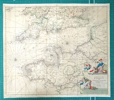 Antique Sea Chart ENGLISH CHANNEL original Theodore Danckerts nautical map c1695