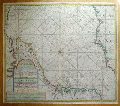Antique Sea Chart ENGLISH CHANNEL, Sussex, Kent, Normandy coast Van Keulen nautical map c1700