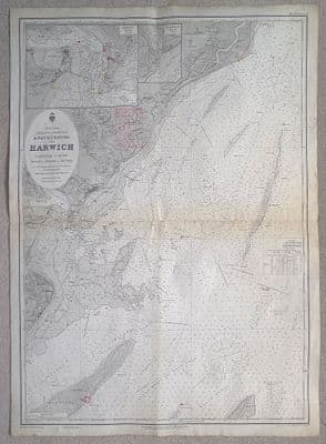 Antique Sea Chart HARWICH FELIXSTOWE ORFORD England East Coast Vintage Map 1906