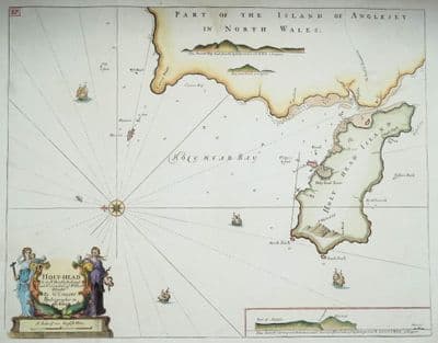 Antique Sea Chart HOLYHEAD, ANGLESEY, WALES Greenville Collins Original Nautical Map 1756