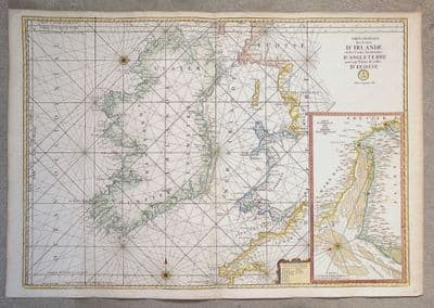 Antique Sea Chart IRELAND, IRISH SEA Coasts, H.Van Loon original old map c1760