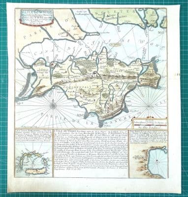 Antique Sea Chart ISLE of WIGHT Scilly Tor Bay original Nicolas de Fer map c1695