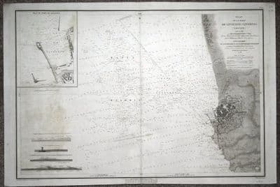 Antique Sea Chart LIVORNO, ITALY,  Original Depot  Marine1848