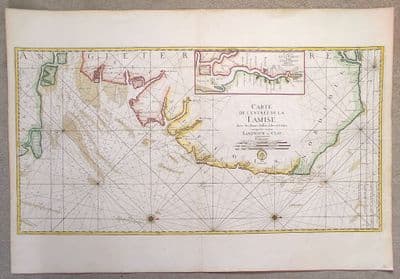 Antique Sea Chart LONDON THAMES ESTUARY S.E.Coast Depot Marine old map c1760