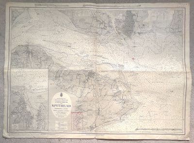 Antique Sea Chart SOLENT RYDE COWES Portsmouth Spithead Original Vintage 1907