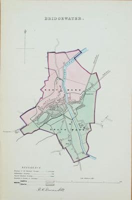Antique Town Plan BRIDGEWATER SOMERSET Original Vintage Map Dawson 1832