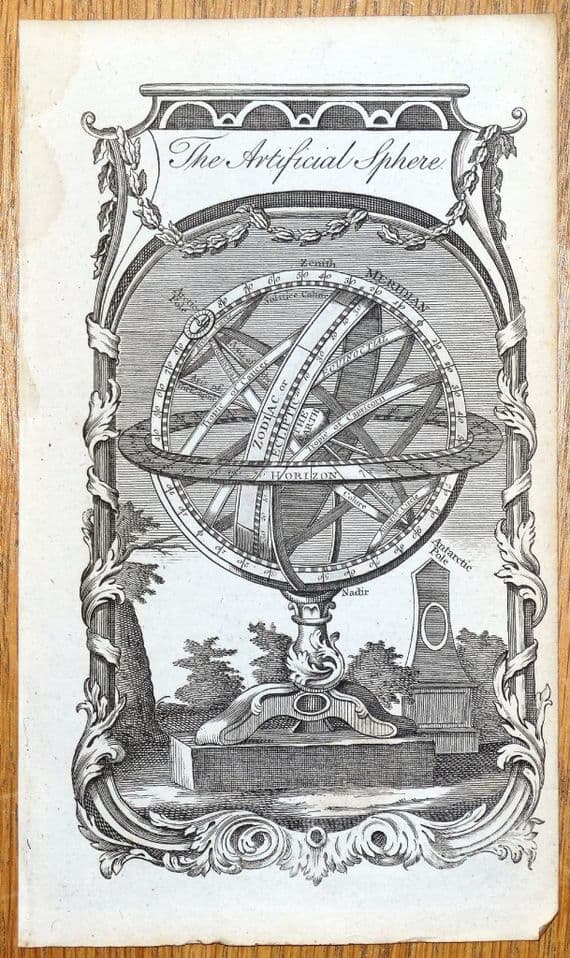 ARMILLARY SPHERE, The Artificial Sphere, W.Guthrie original antique print c1790