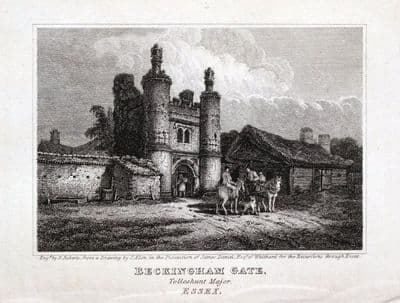 BECKINGHAM GATE, TOLLESHUNT MAJOR, ESSEX, Original antique print 1818