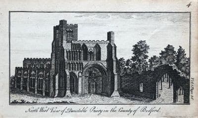 BEDFORDSHIRE DUNSTABLE PRIORY Original Antique Copper Engraved Print 1770
