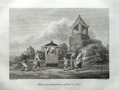 CHINA, SEDAN CHAIR FOR CARRYING PERSON OF RANK, George Cooke Antique Print 1807