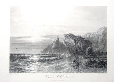 CORNWALL, KYNANCE COVE, LIZARD PENINSULA, Antique Print c1870