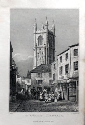 CORNWALL ST AUSTELL FORE STREET HOLY TRINITY CHURCH Allom Antique Print 1830