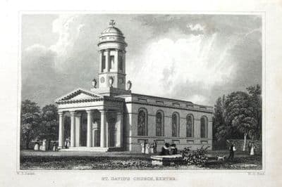 DEVON, EXETER, ST DAVID'S CHURCH,Bartlett Steel Engraved Antique  Print 1832